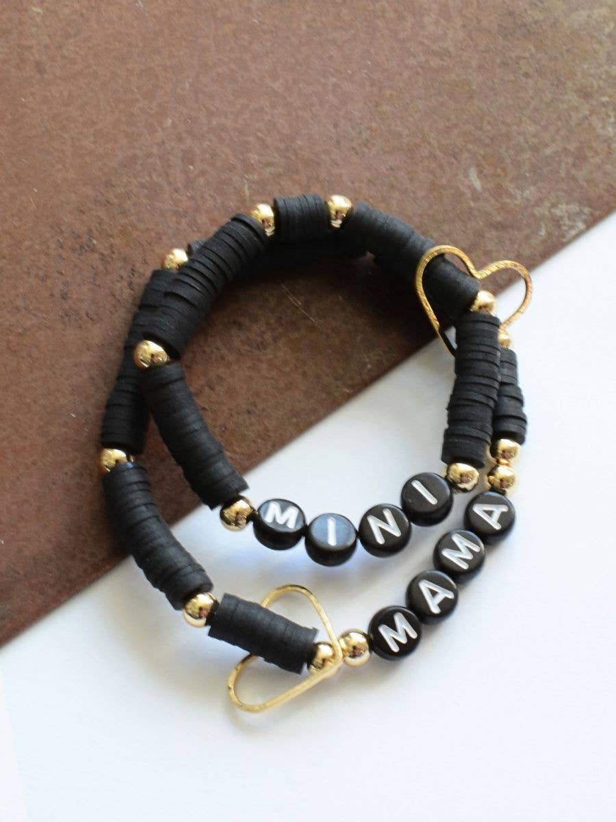 Mama MINI Black and Gold Bracelet Set – Mothers Gift, Matching Jewelry