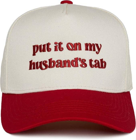 Put It on My Husbands Tab Hat- Beige/Red