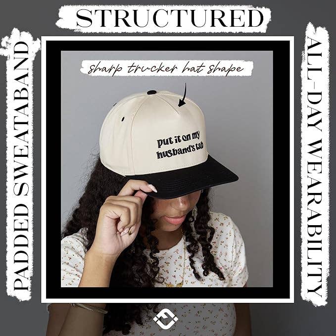 Put It On My Husband's Tab Hat- Black/Beige