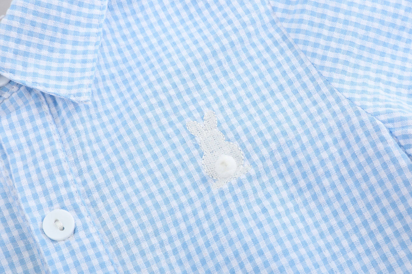 Blue Gingham Easter Bunny Boys Button Down Shirt