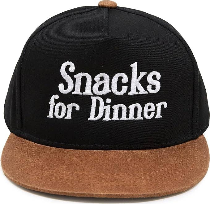 Kids Flat Brim Snacks For Dinner Hat- Black/Faux Leather
