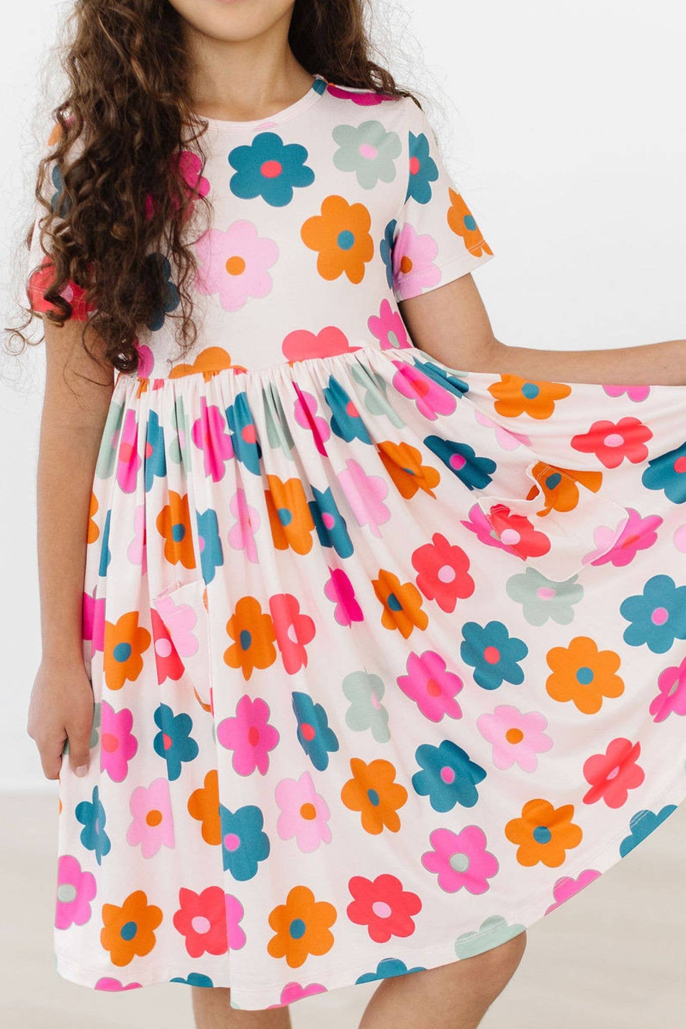 Retro Floral Pocket Twirl Girls Dress