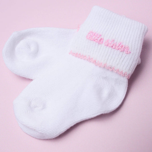 Little Sister Embroidered in Pink Socks