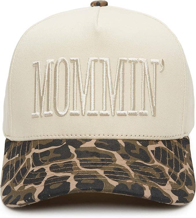 Embroidered Mommin Hat- Leopard/Beige