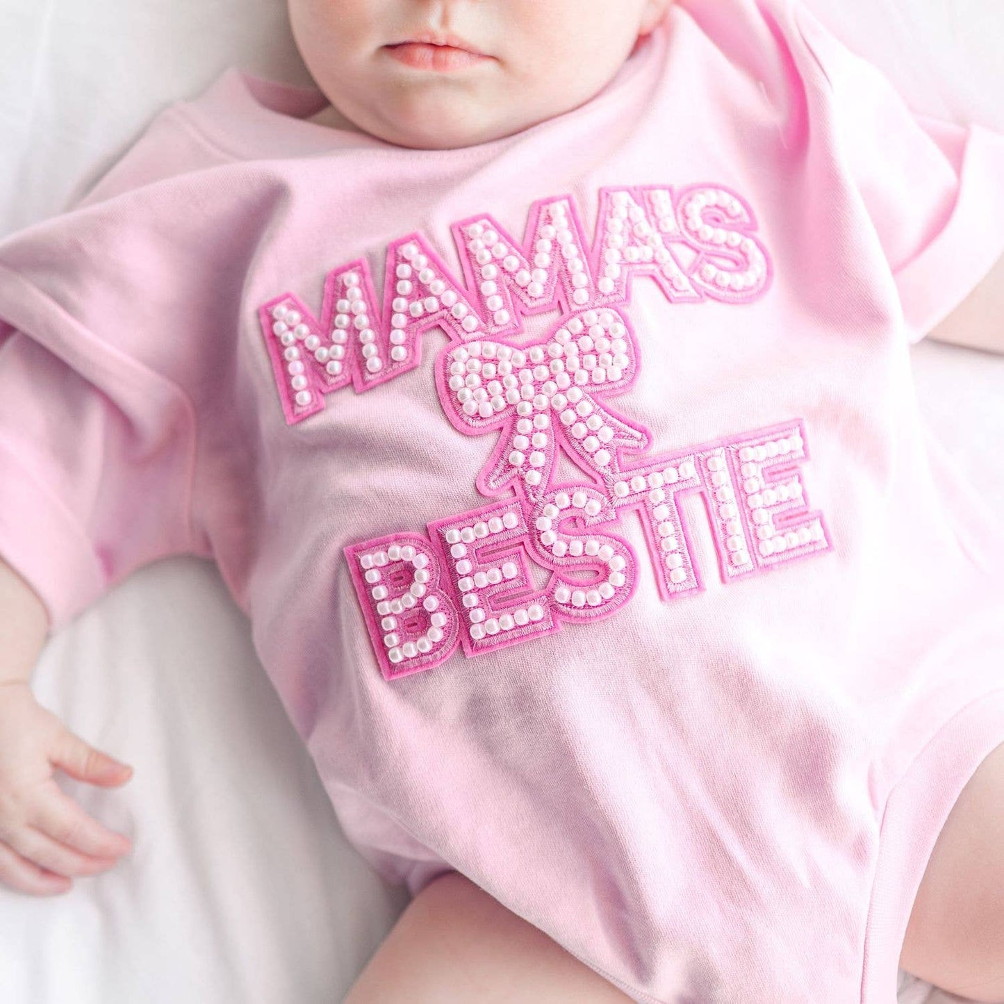 Mama's Bestie Pearl Patch Short Sleeve Baby Romper