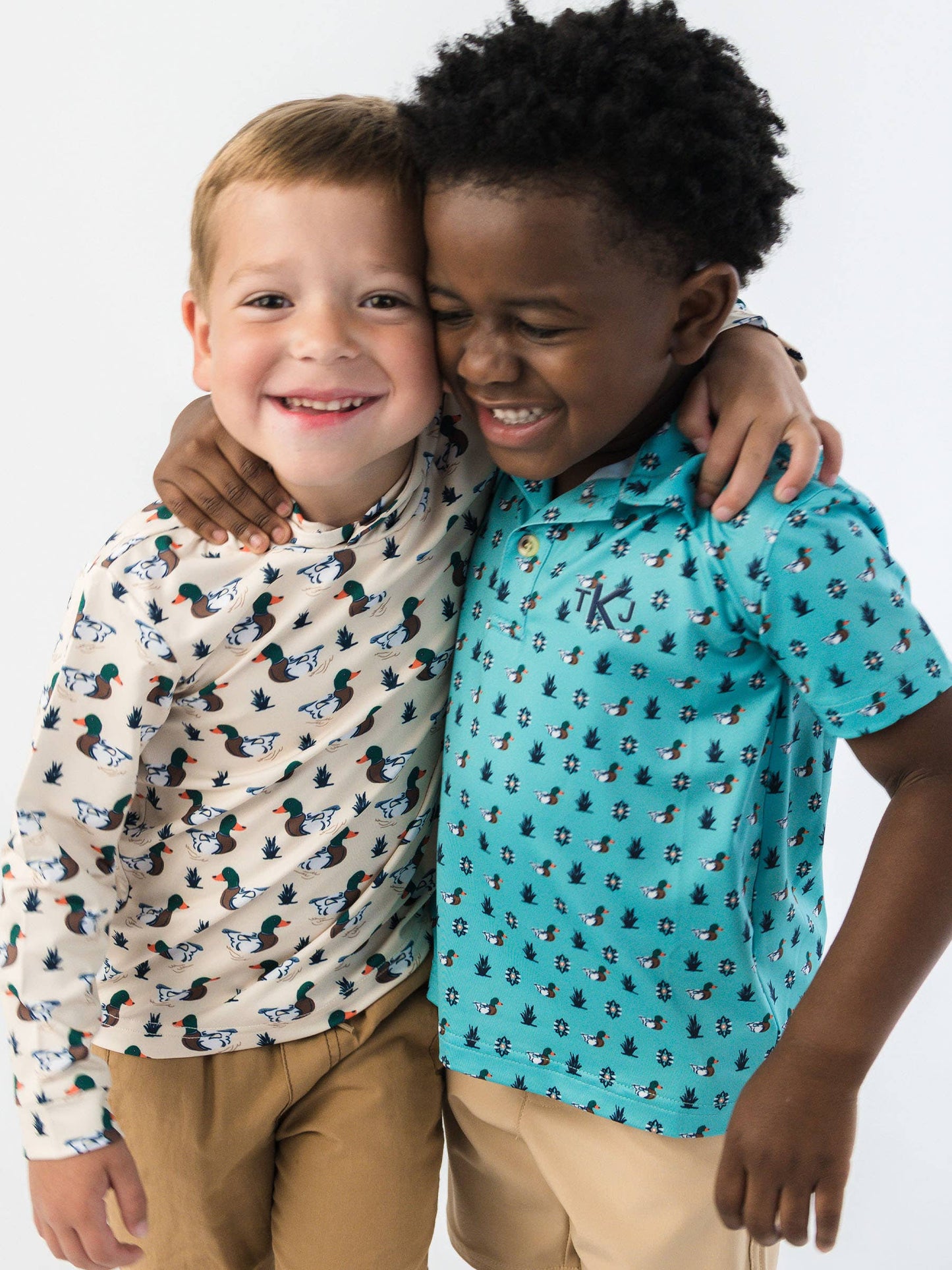 Boys Dapper Ducks Knit Short Sleeve Blue Performance Polo