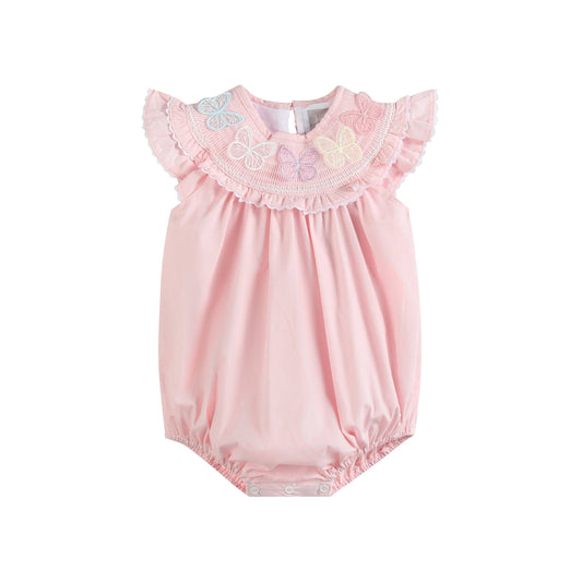 Pink Butterflies Smocked Romper