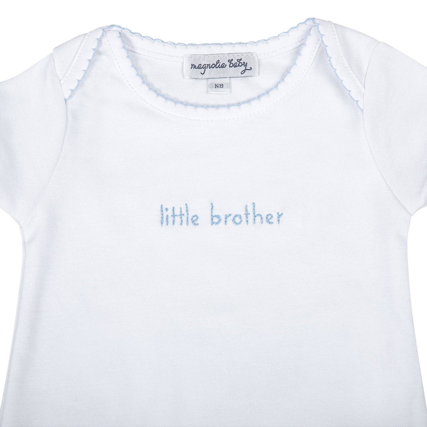 Little Brother Embroidered in Blue Bodysuit