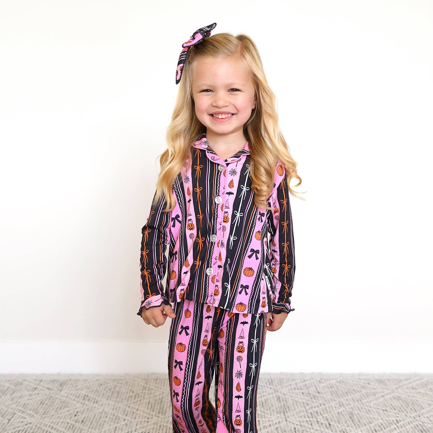 Kids Bamboo Halloween Pumpkins Ruffle Lounge Set