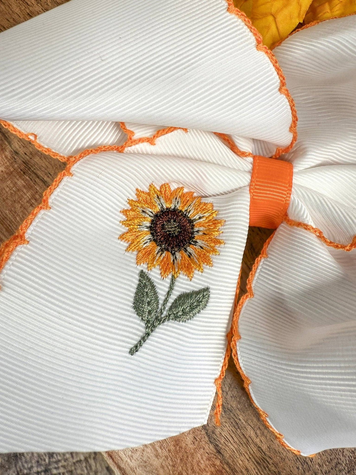 Sunflower Embroidered Moonstitch Hair Bow Headband