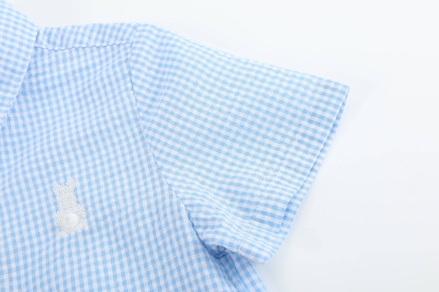 Blue Gingham Easter Bunny Boys Button Down Shirt