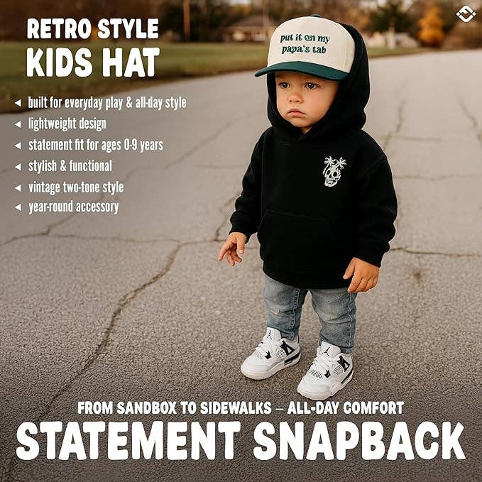 Baby 2-Tone Cap: Put It on My Papa's Tab (Green/Beige)