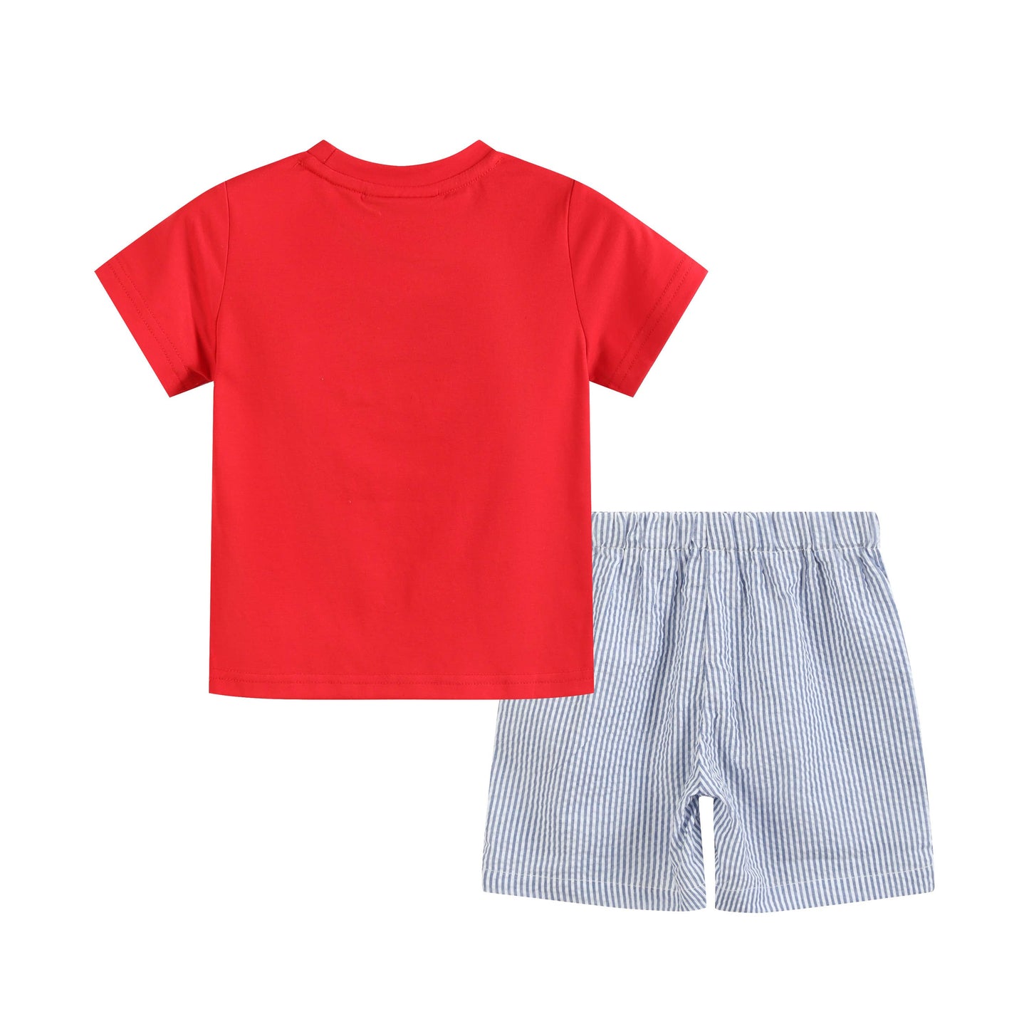 Red and Blue Baseball Smocked Boys Short Set