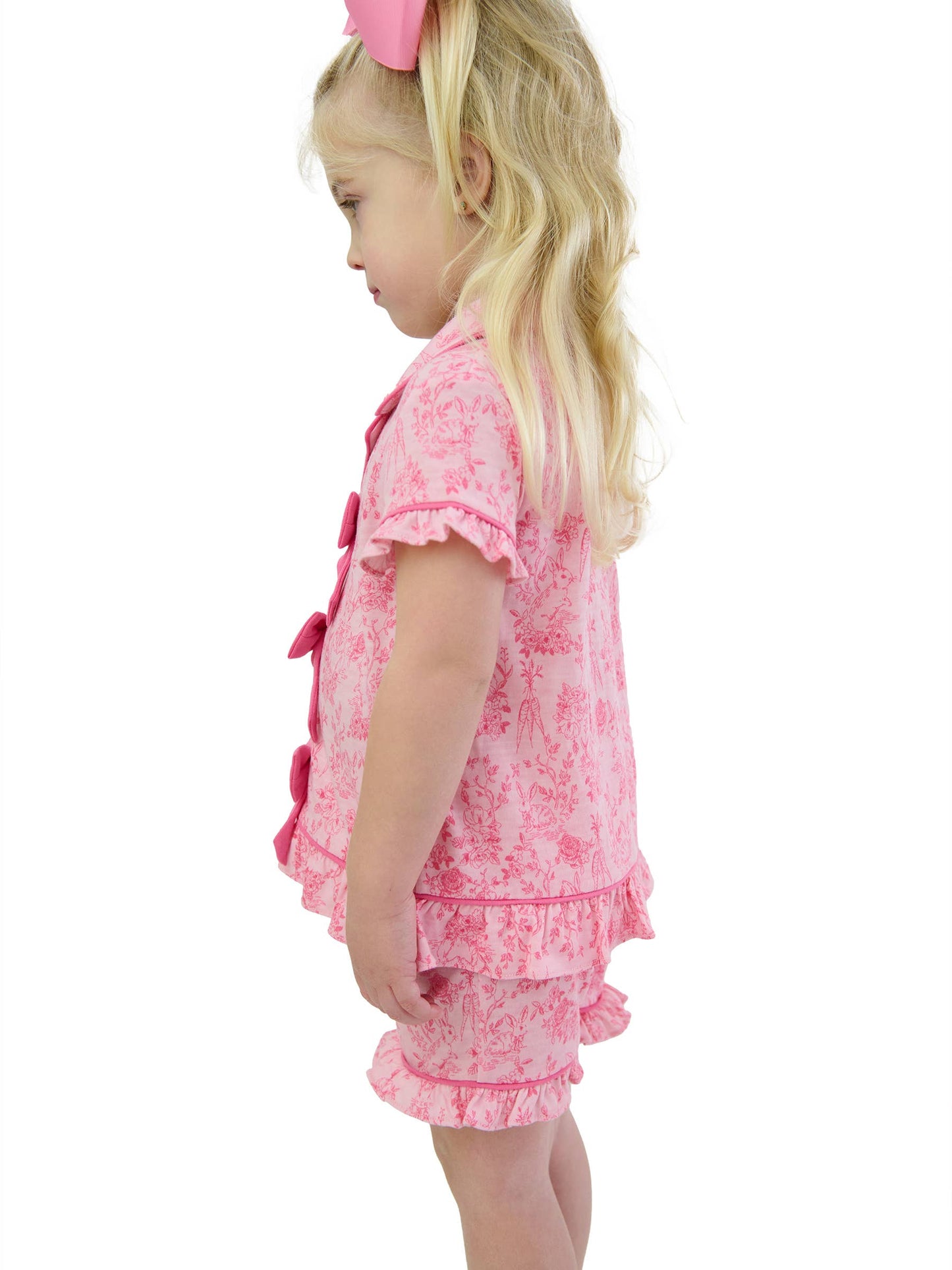SoftSnooze™ Girls Pink Cottontail Short Sleeve Bow Ruffle Pajama Set