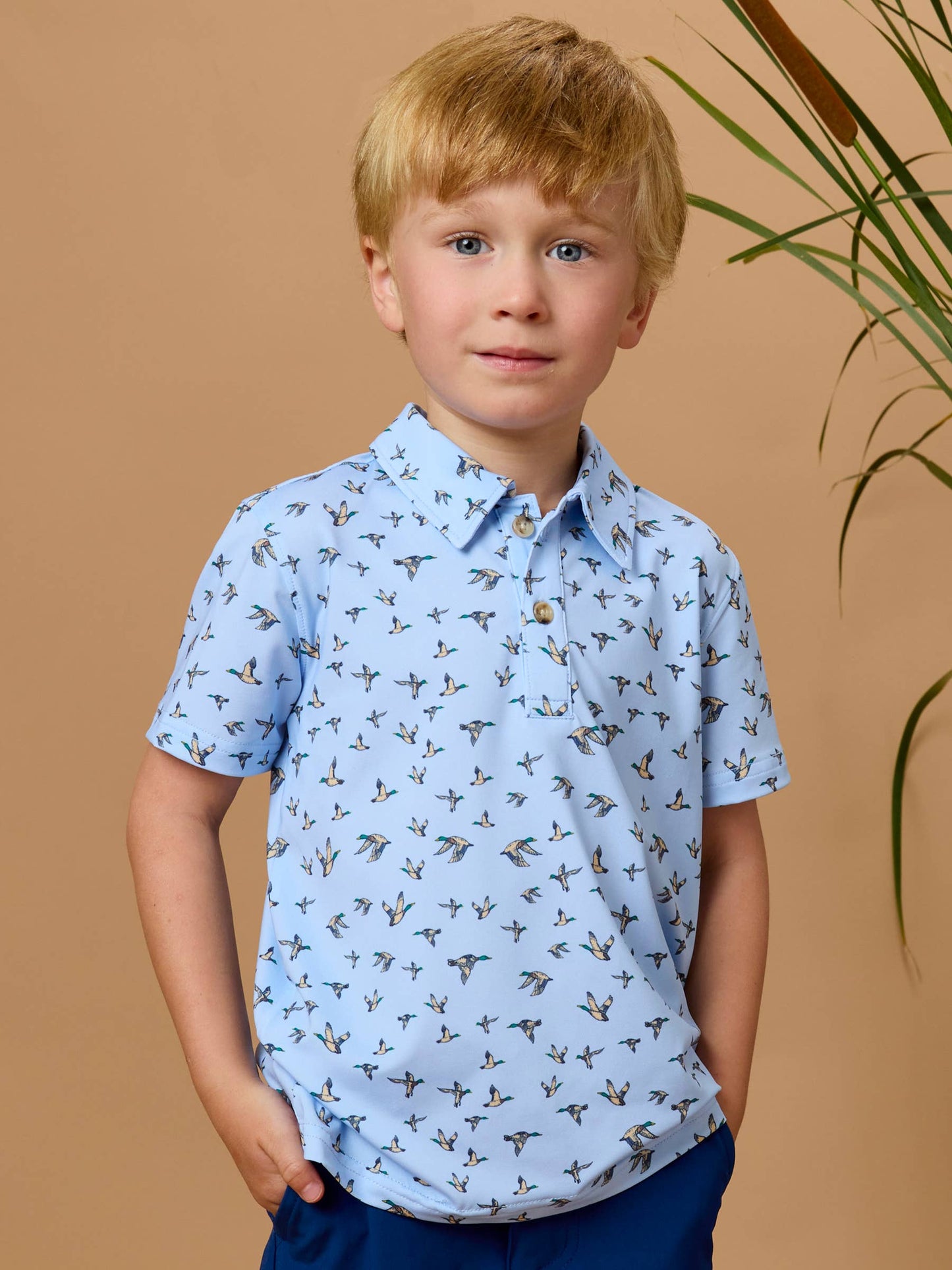 Boys Mallard Skies Blue Short Sleeve Performance Polo