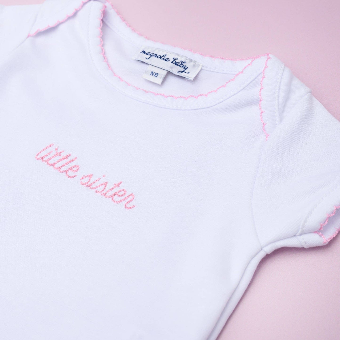 Little Sister Embroidered in Pink Bodysuit