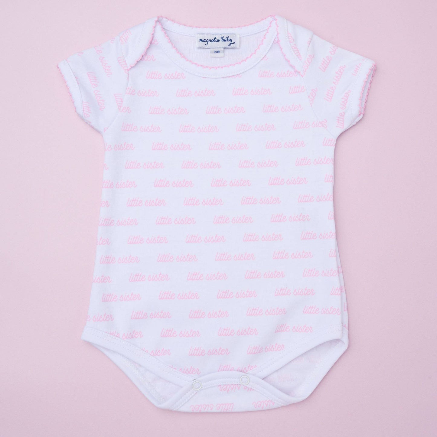 Little Sister Print Pink and White Bodysuit