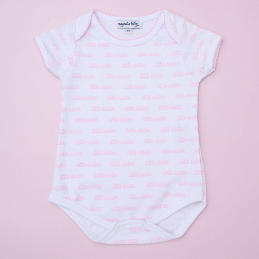Little Sister Print Pink and White Bodysuit