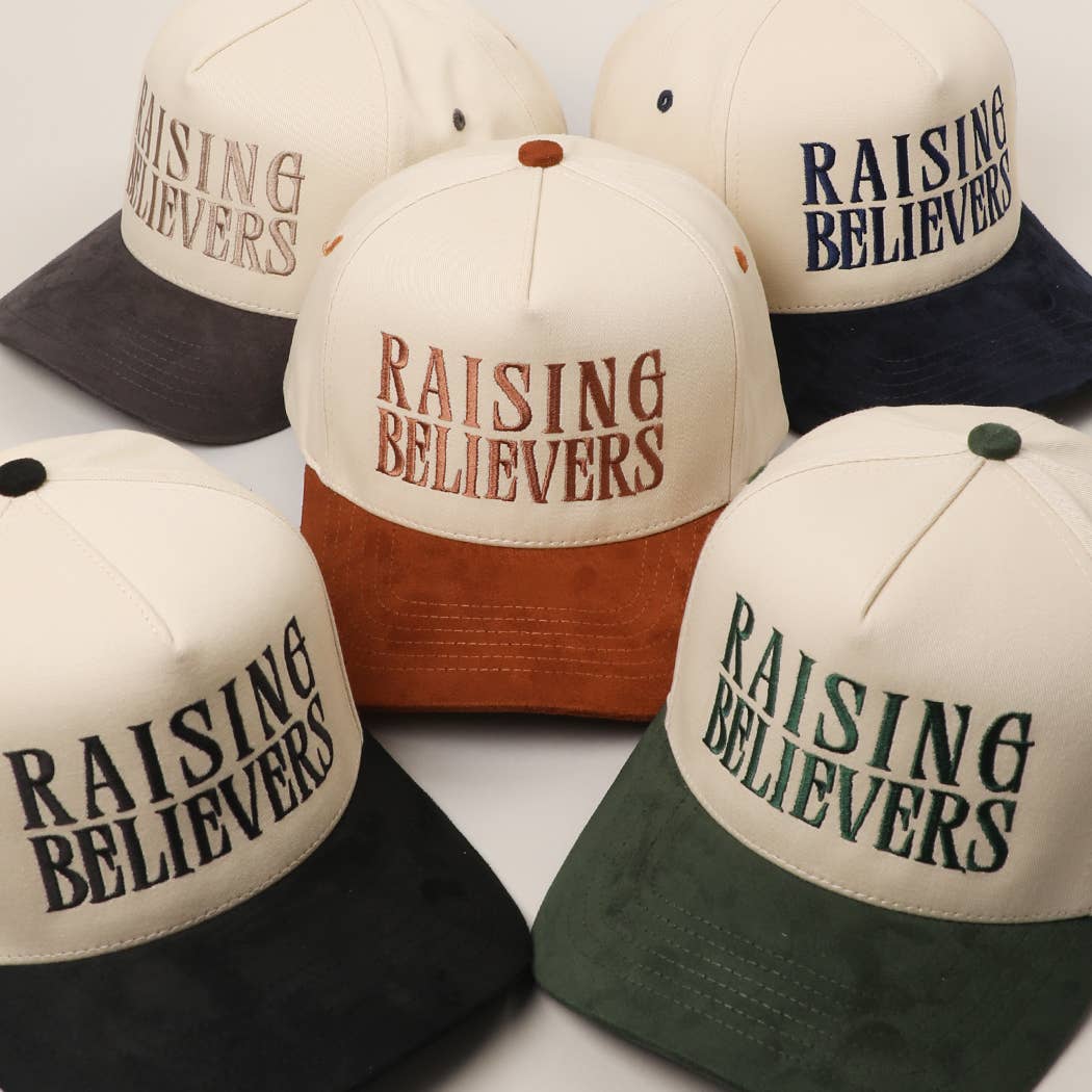 RAISING BELIEVERS Women's Green Suede Two-Tone Trucker Hat