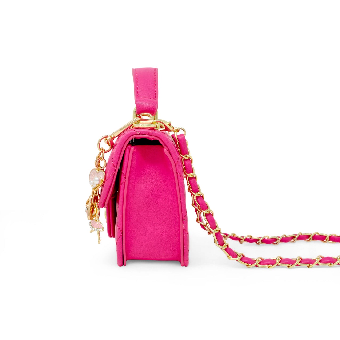 Girls Quilted Ballet Charm Handbag: Hot Pink