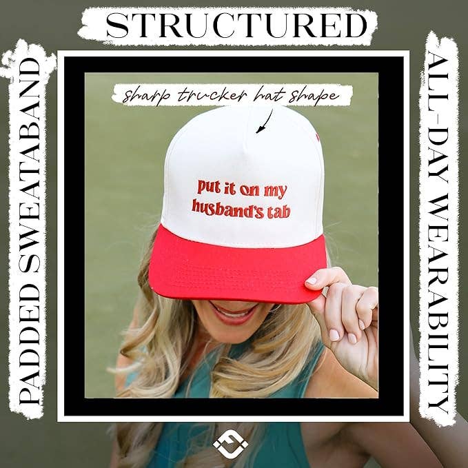 Put It on My Husbands Tab Hat- Beige/Red