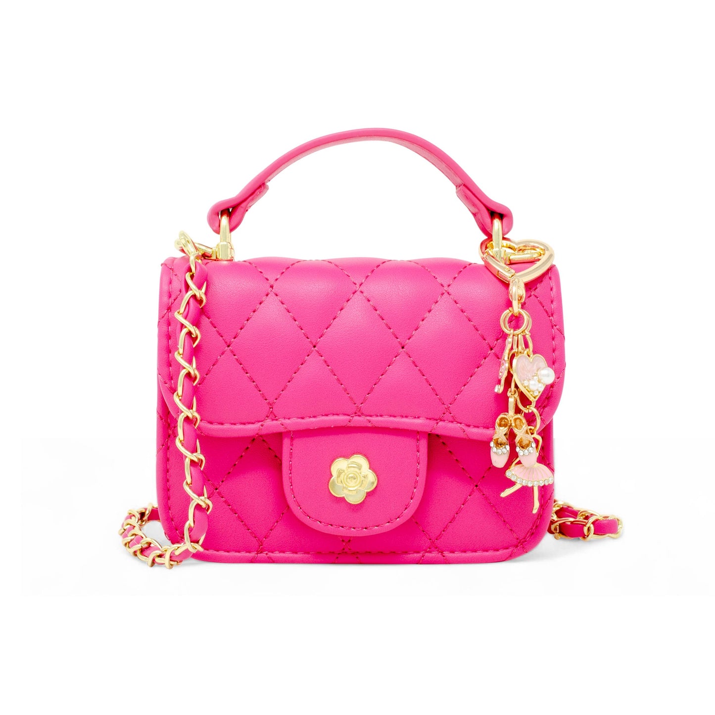 Girls Quilted Ballet Charm Handbag: Hot Pink