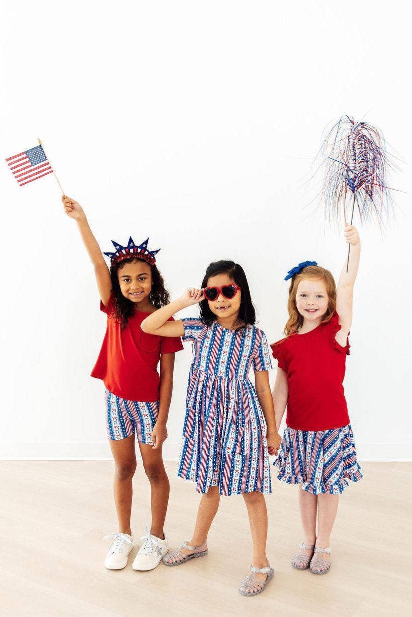 All-American Girl Bow S/S Pocket Twirl Dress