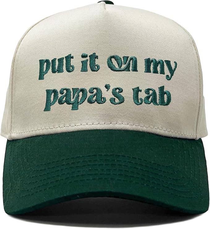 Baby 2-Tone Cap: Put It on My Papa's Tab (Green/Beige)
