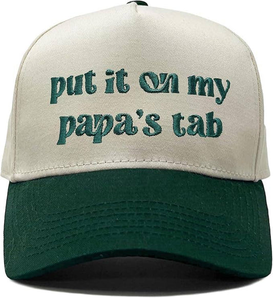 Baby 2-Tone Cap: Put It on My Papa's Tab (Green/Beige)