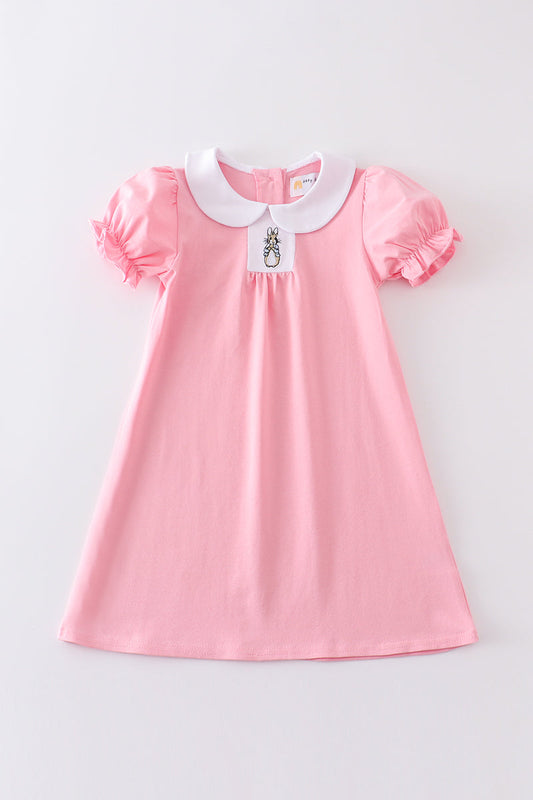 Pink Easter Bunny Embroidery Dress