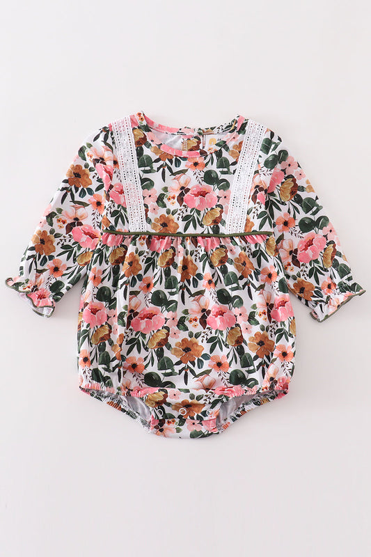 Pink Floral Girls Bubble Romper