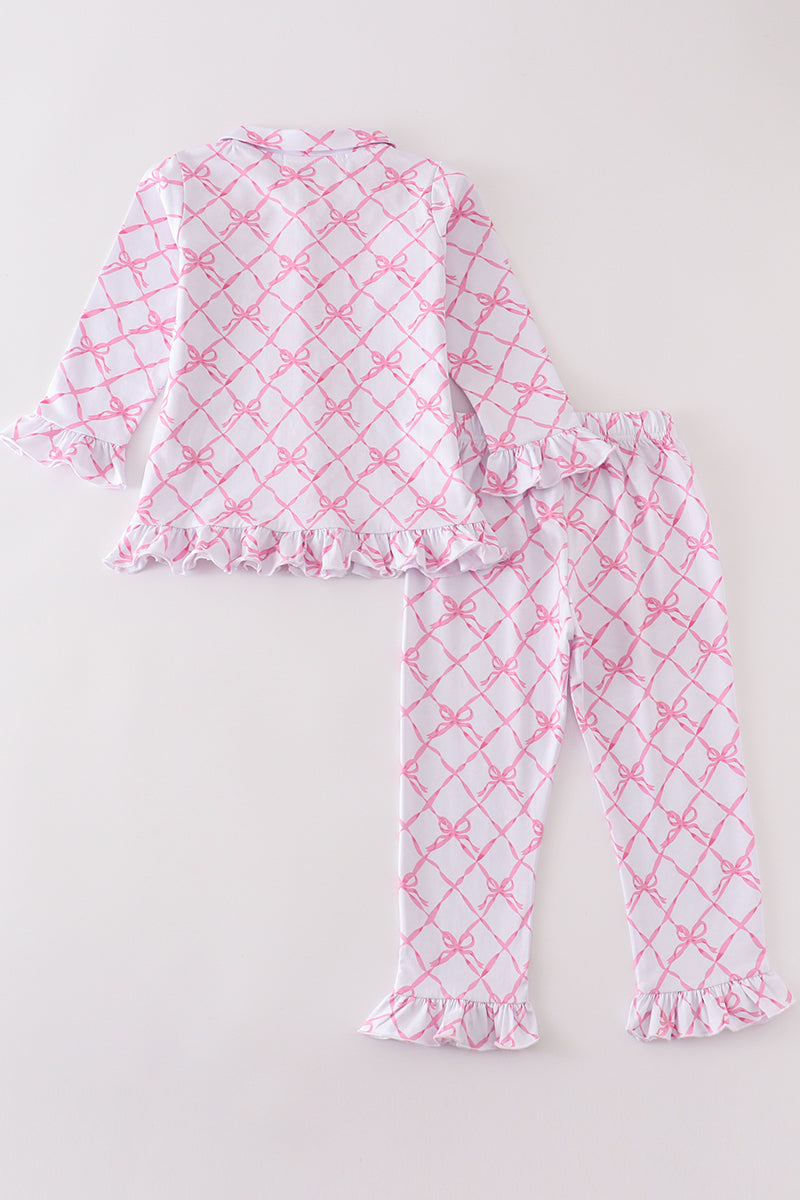 Pretty in Pink Bow Girls Ruffled Pajama Set