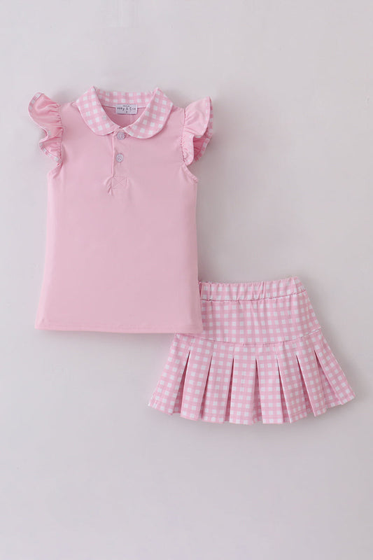 Girls Pink Ruffled Skort Set