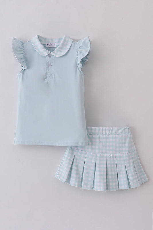 Girls Blue Ruffled Skort Set
