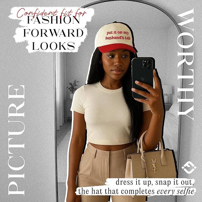 Put It on My Husbands Tab Hat- Beige/Red