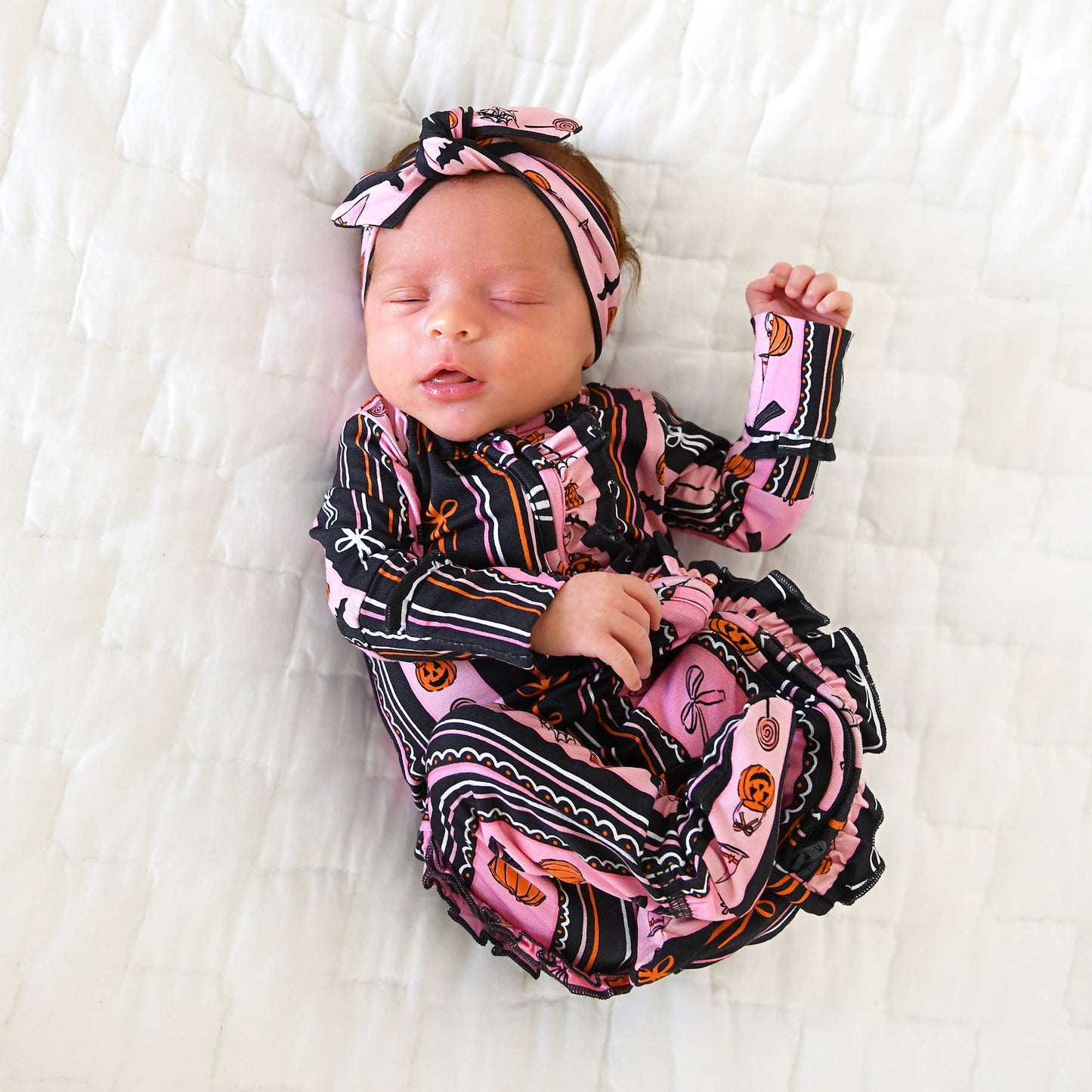 Ruffle Zippy Bamboo Halloween Pumpkins Baby Pajamas