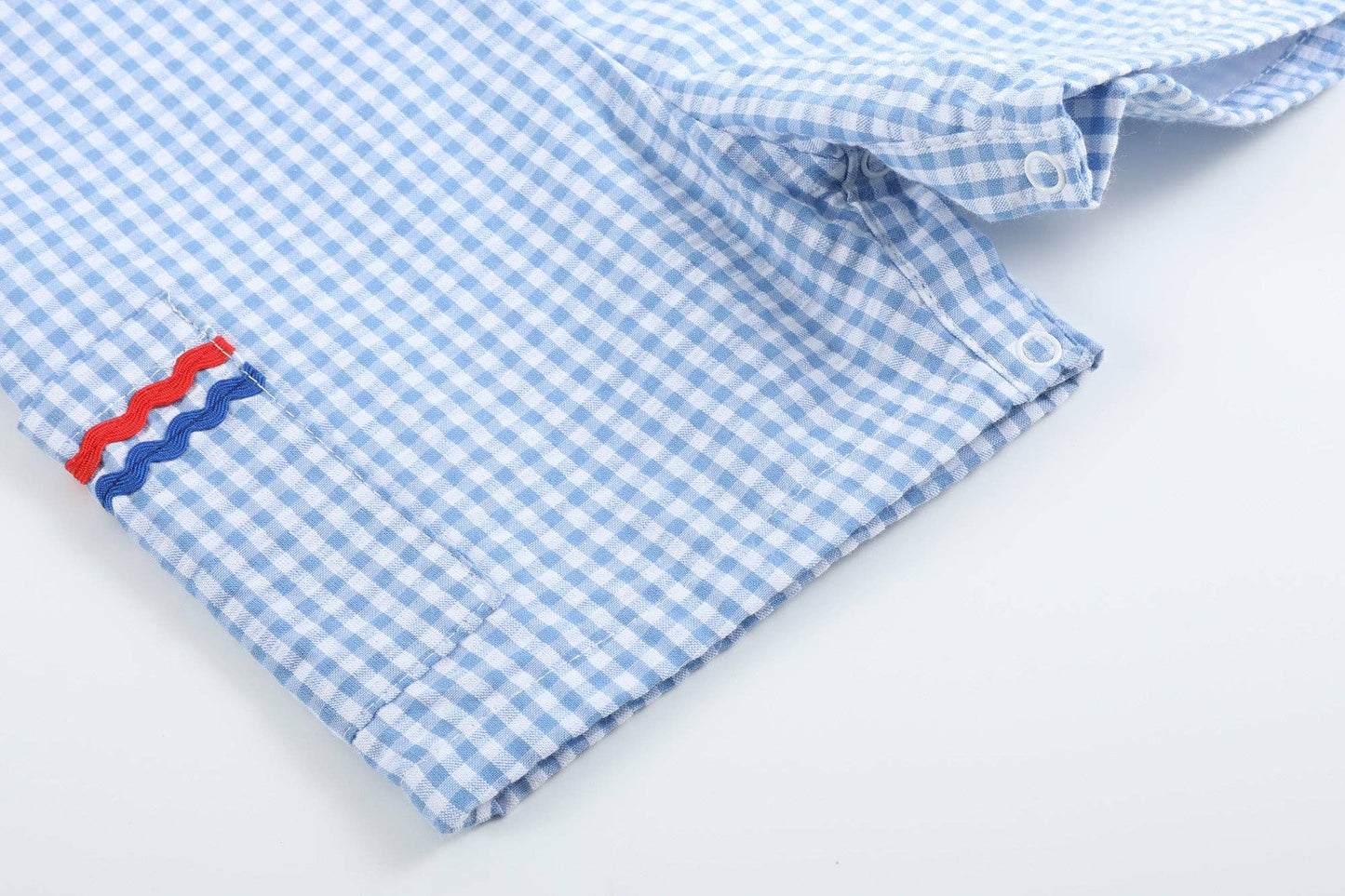 Blue Gingham American Flag Boys Pocket Shortalls