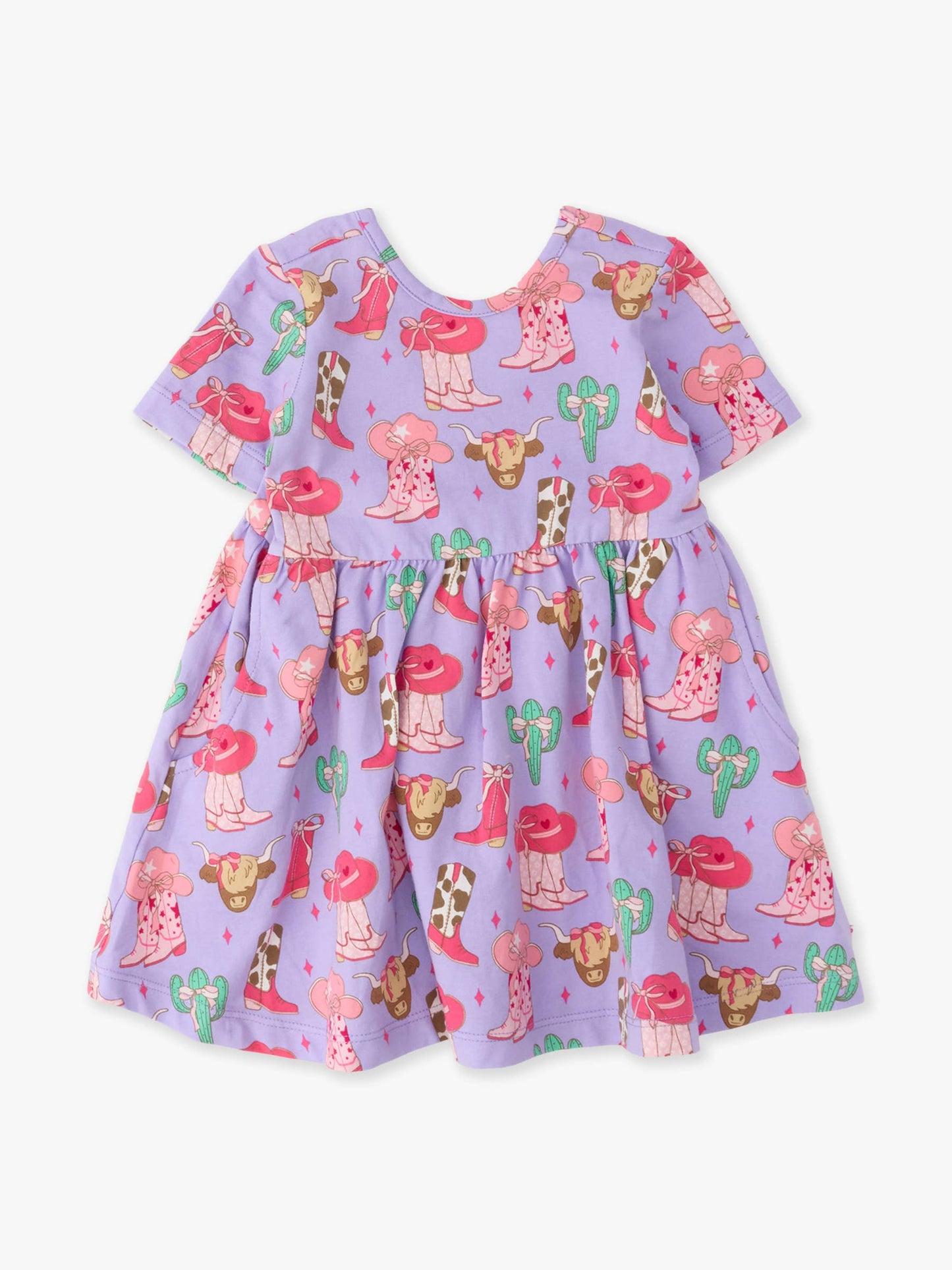 Girls Howdy Darlin’ Short Sleeve Knit Twirl Dress: Purple