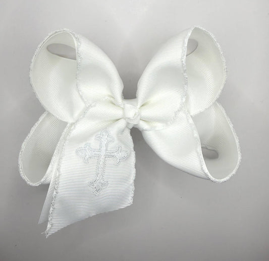 White Cross Moonstitch Hairbow