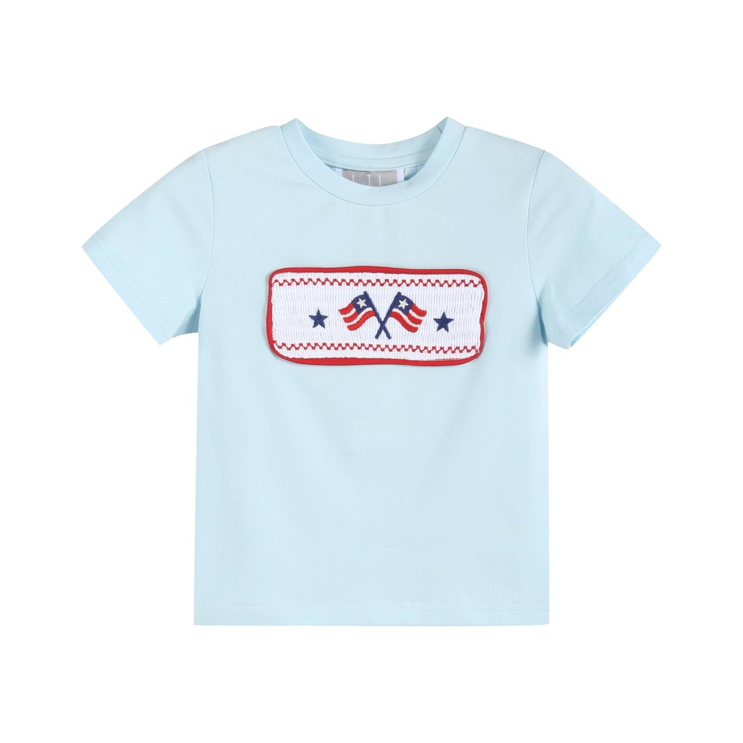 Light Blue USA Flag Smocked Boys Short Set