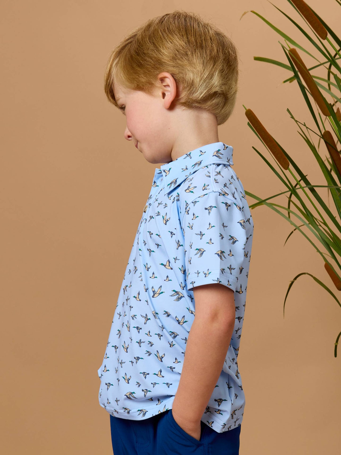 Boys Mallard Skies Blue Short Sleeve Performance Polo