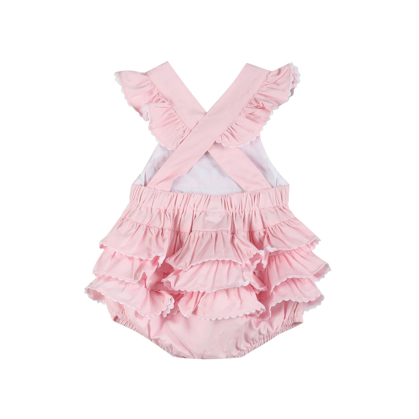 Pink and White bows Smocked Ruffle Romper