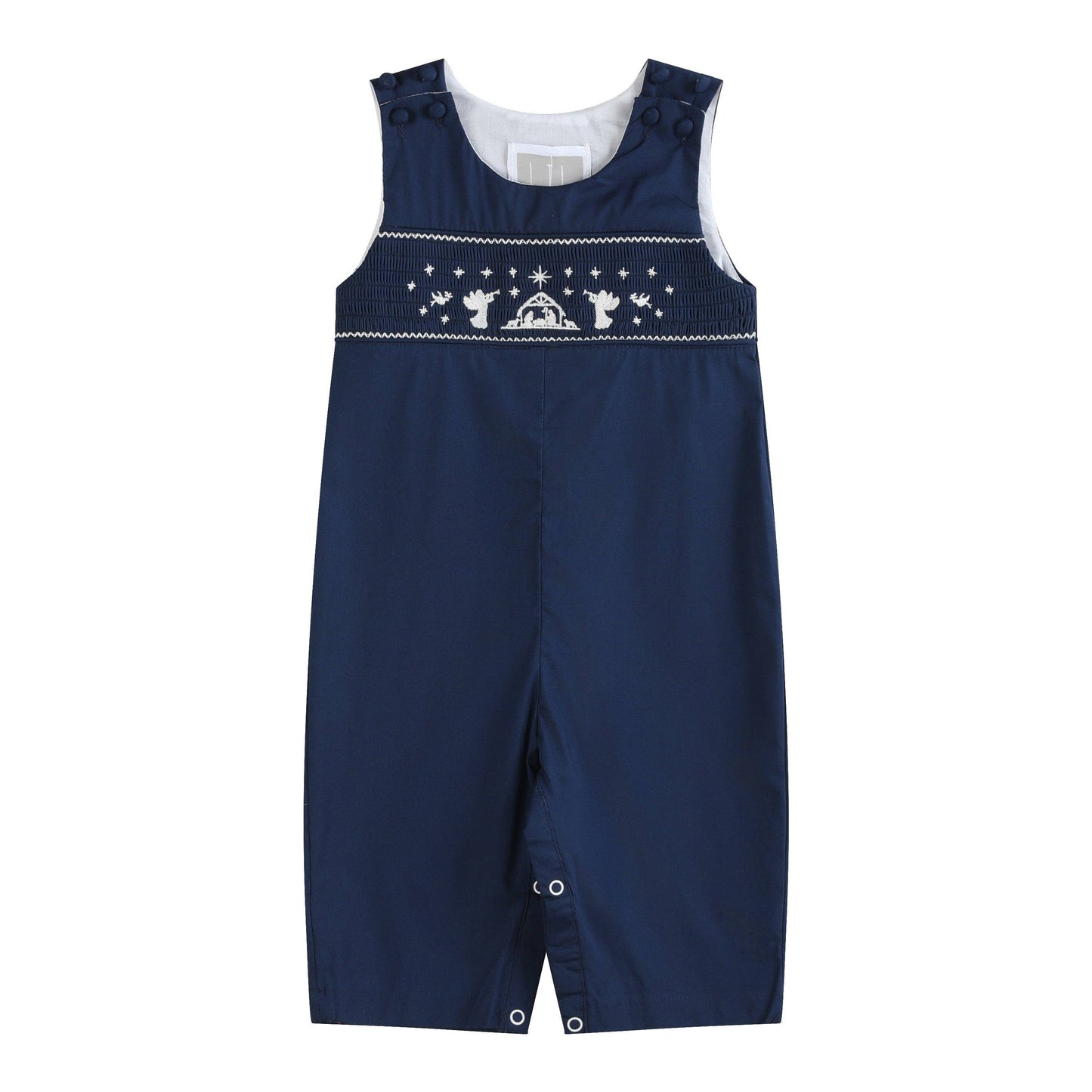 Blue Nativity Smocked Boys Overalls