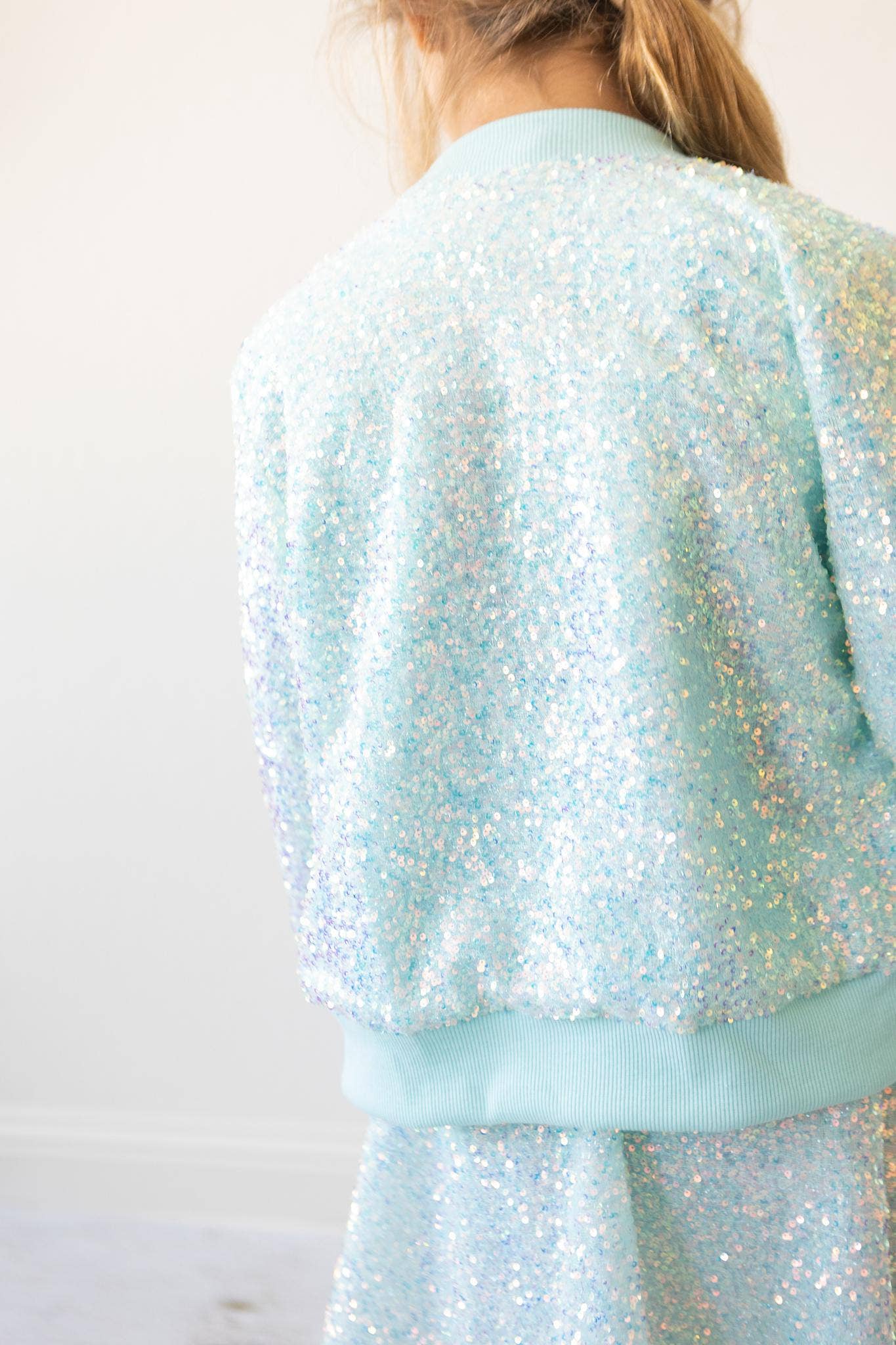 Girls Aqua Sequin Jacket