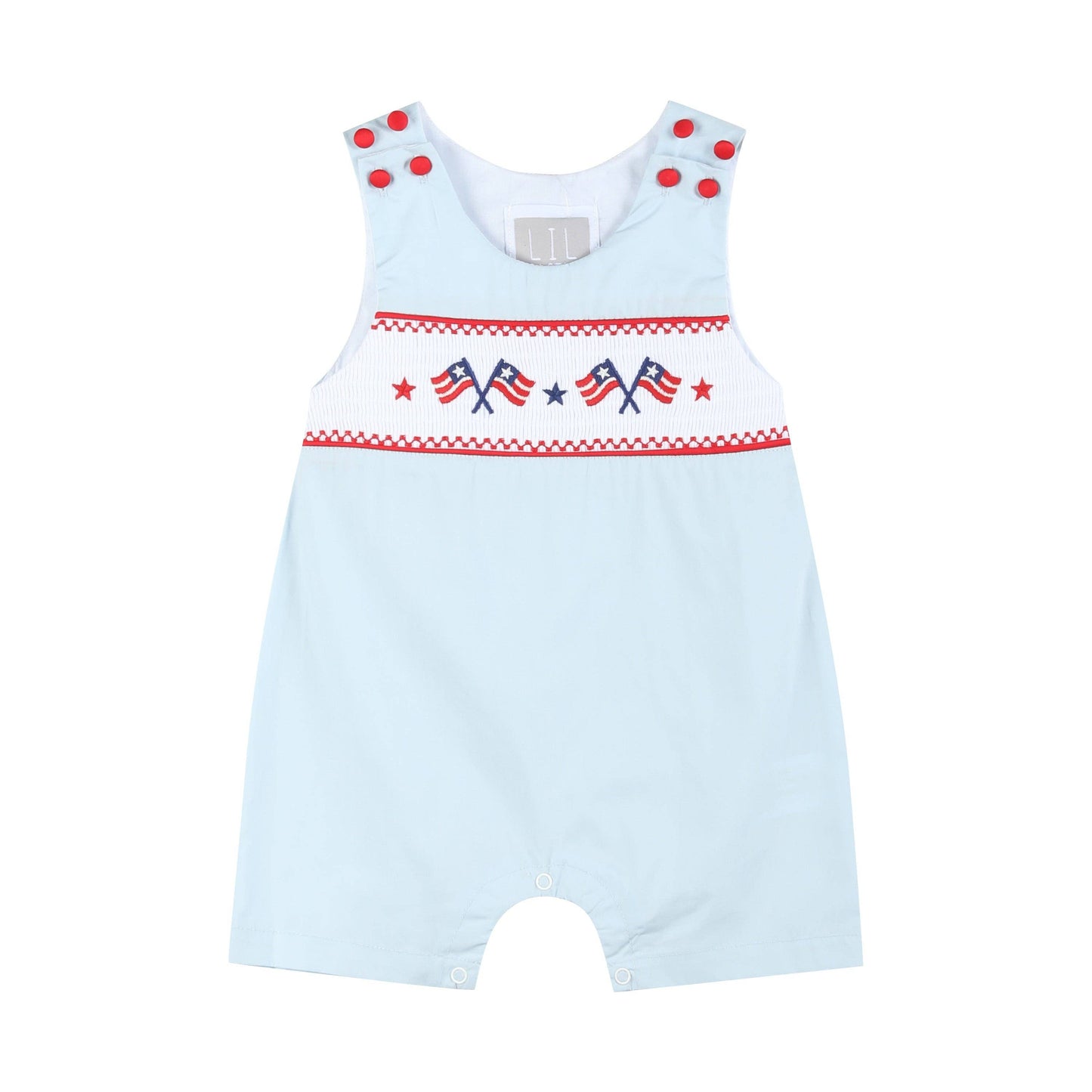 Light Blue USA Flag Smocked Boys Shortalls