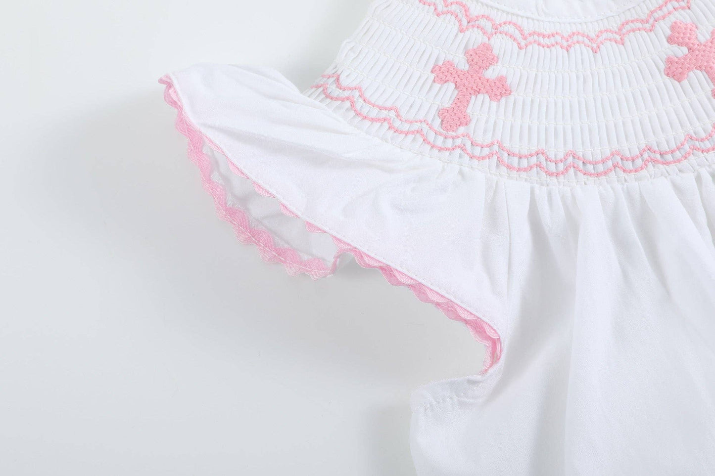 White and Pink Cross Smocked Girls Bloomer Set
