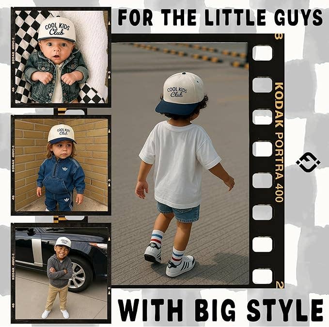 Kids/Baby Two Tone Vintage Cap - Cool Kids Club (Navy/Beige)