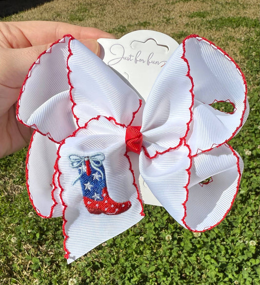Patriotic Boot Moonstitch Hair Bow