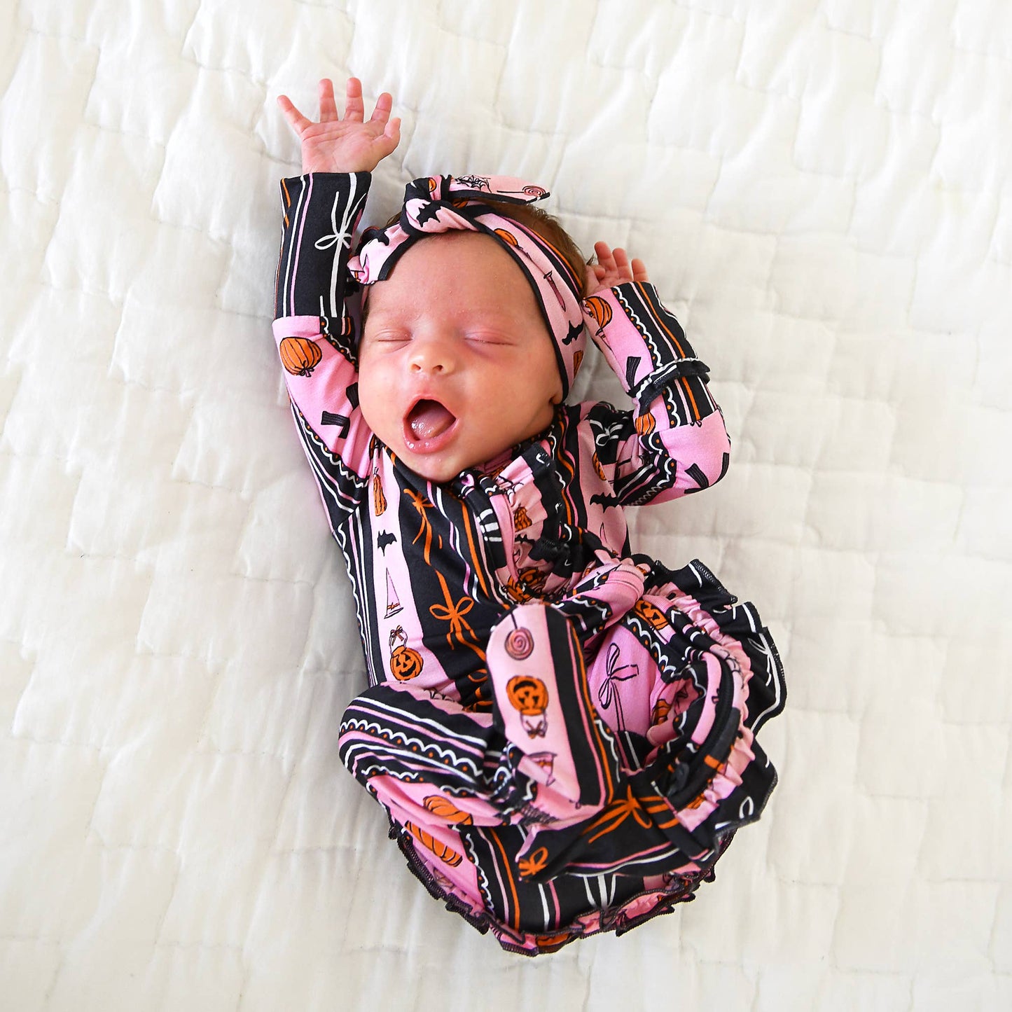 Ruffle Zippy Bamboo Halloween Pumpkins Baby Pajamas