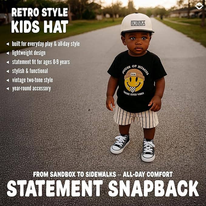 Kids/Baby Two Tone Vintage Cap - Bubba (Black/Beige)